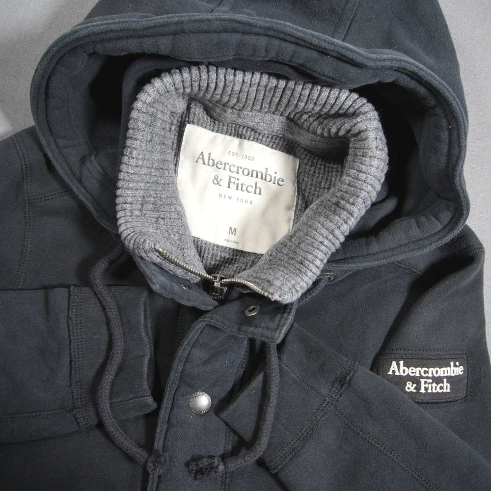 VTG Y2K Abercrombie & Fitch Knit Thermal Lined Snap Zip Hooded Men Jacket M Prep